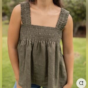 Neuflora Olive Green Linen Smocked Top
